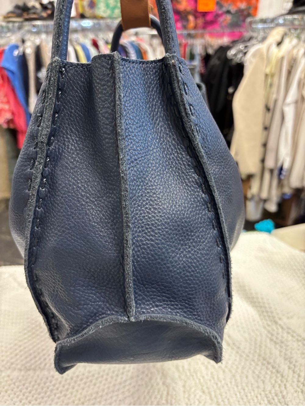 The Sak los Feliz slouch Navy Leather Tote with Brown Shoulder Handle - Picture 3 of 6